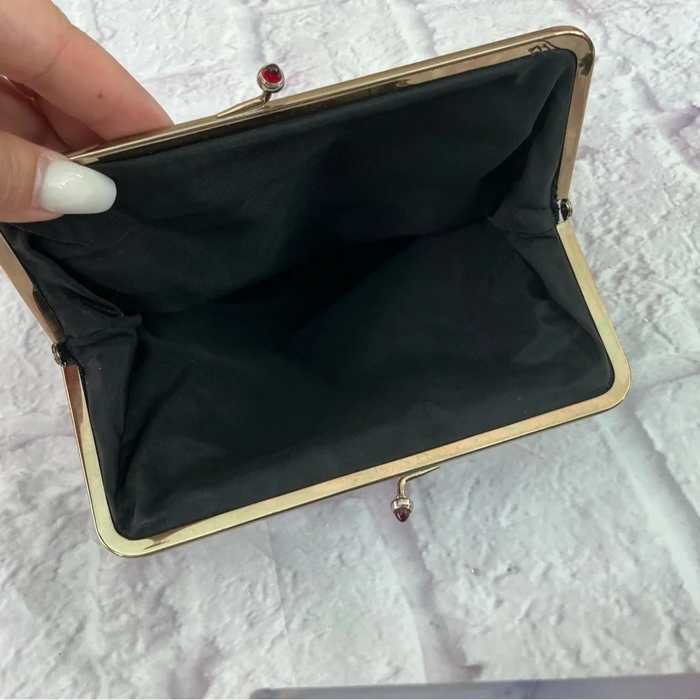 Black Velvet Fold Over Clutch Purse Clasp Red Rein Stone Tips